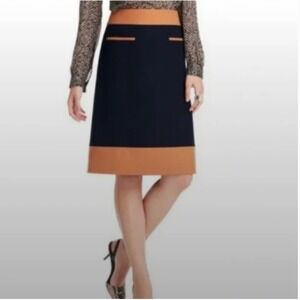 Ann Taylor LOFT Color Block Skirt A-Line Career Work Navy‎ & Tan Size 12